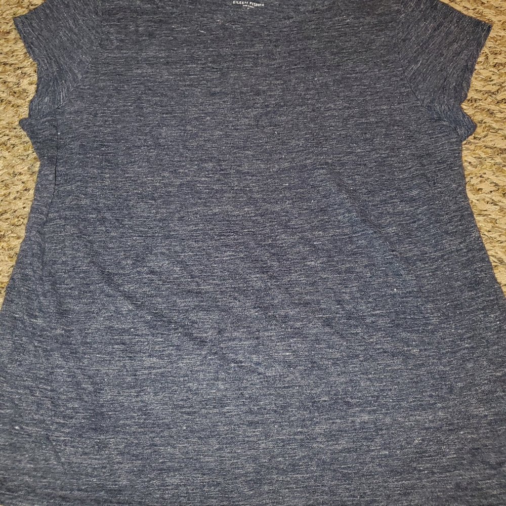 Eileen Fisher Heathered Navy Short Sleeve Crewneck Tee